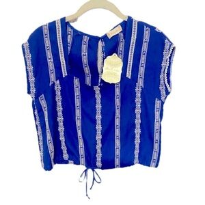 New Altar'd State Blue White Crop Top with Embroidery Small